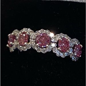 SOLD ON EBAY 18kt White Gold Pink/White Diamond Half Eternity Ring/Band